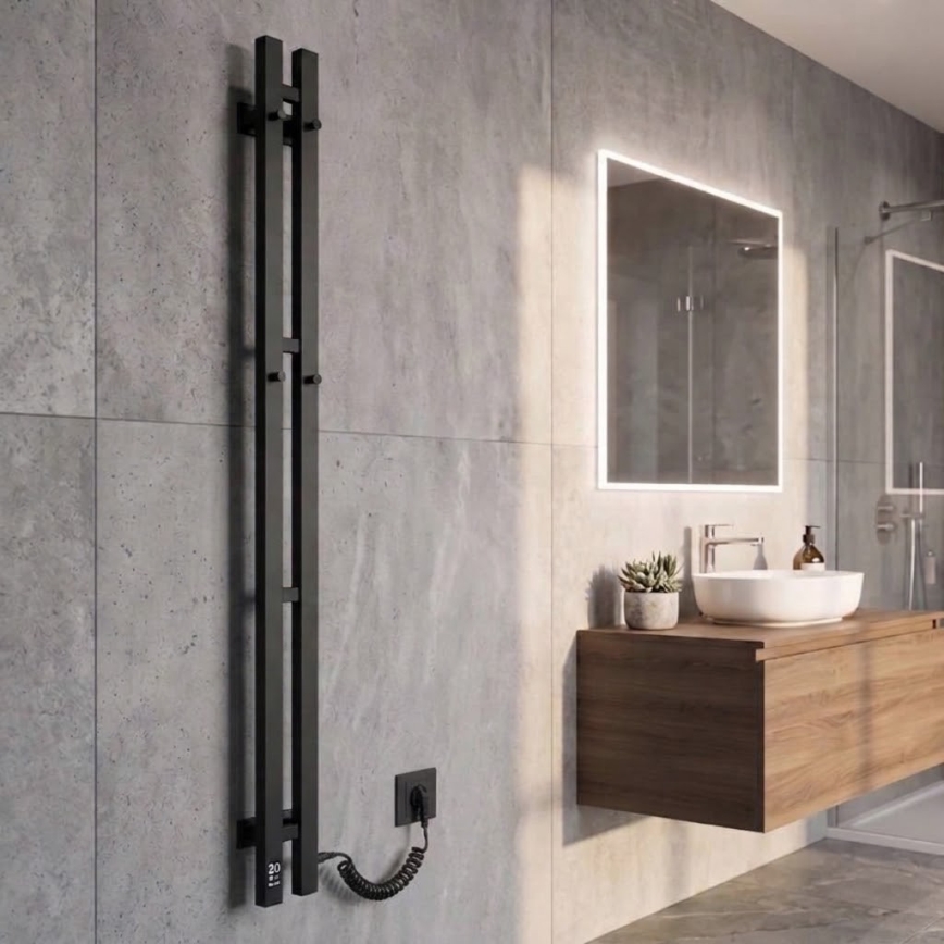 Sușător electric de prosoape cu termostat SILOUETTE 70W 120x9 cm negru, pentru montare pe partea dreaptă