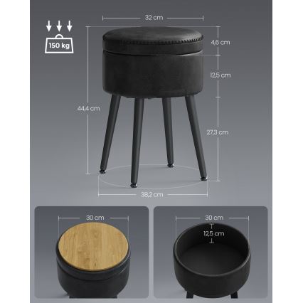 Taburet din piele CORE, negru