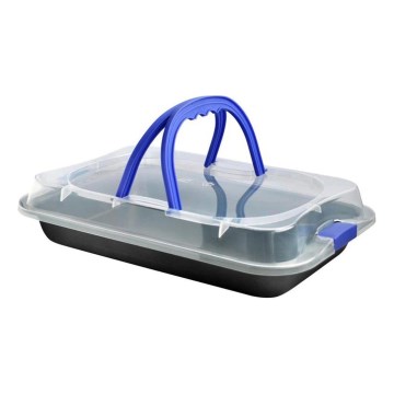 Tavă de copt TORO cu capac, 42 x 3,8 x 29 cm, negru/albastru