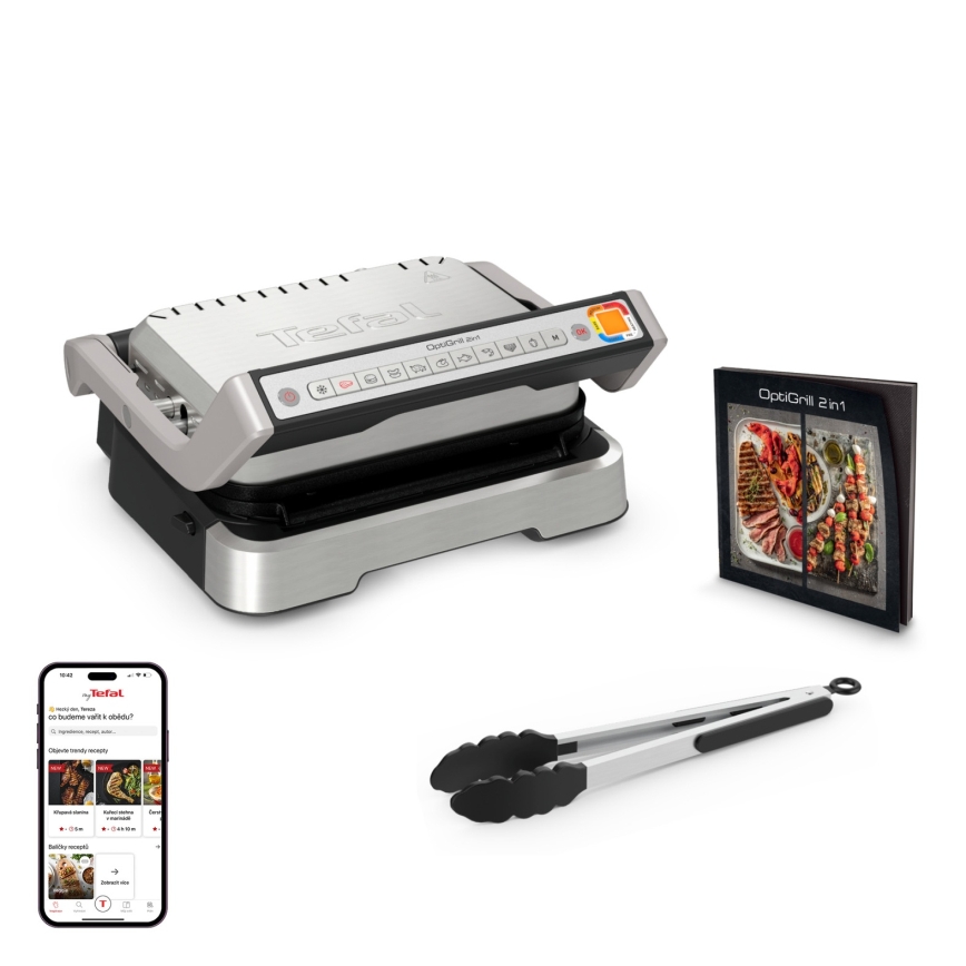Tefal - Grătar de contact OPTIGRILL 2 în 1 2100W/230V inox