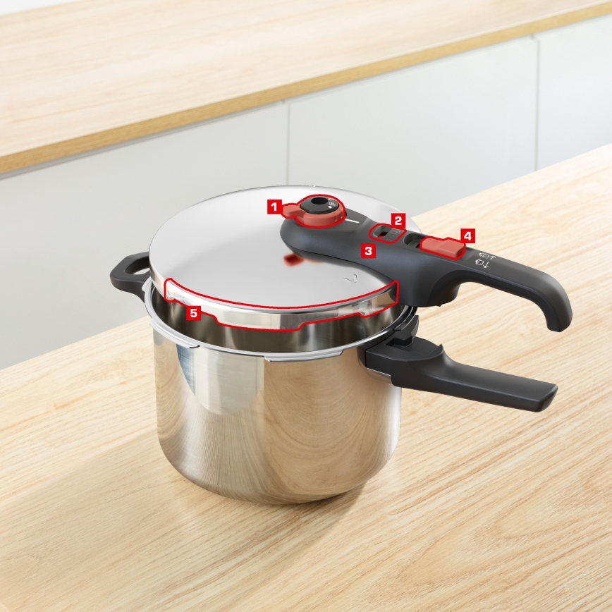 Tefal - Oală sub presiune 6 l Secure Trendy + set 5 piese Ingenio Emotion