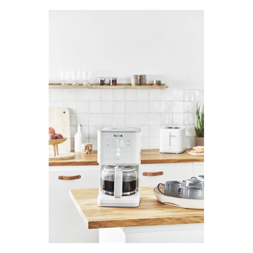 Tefal - Cafetieră cu filtru și ecran LCD SENSE 1000W/230V albă