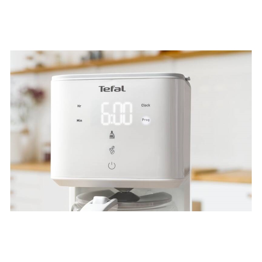 Tefal - Cafetieră cu filtru și ecran LCD SENSE 1000W/230V albă