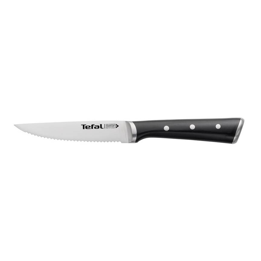 Tefal - Set de 4 cuțite pentru friptură ICE FORCE, lamă 11 cm, oțel inoxidabil, crom lucios/negru