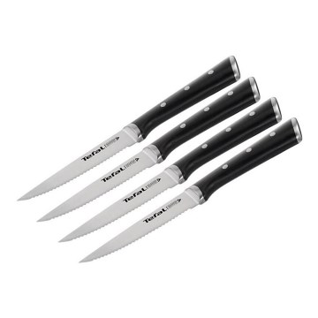 Tefal - Set de 4 cuțite pentru friptură ICE FORCE, lamă 11 cm, oțel inoxidabil, crom lucios/negru