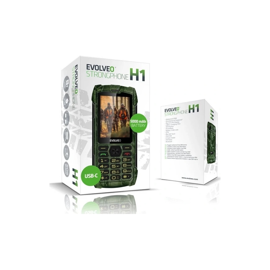 Telefon Evolveo StrongPhone H1 Dual SIM, rezistent la apă, camuflaj vânătoresc