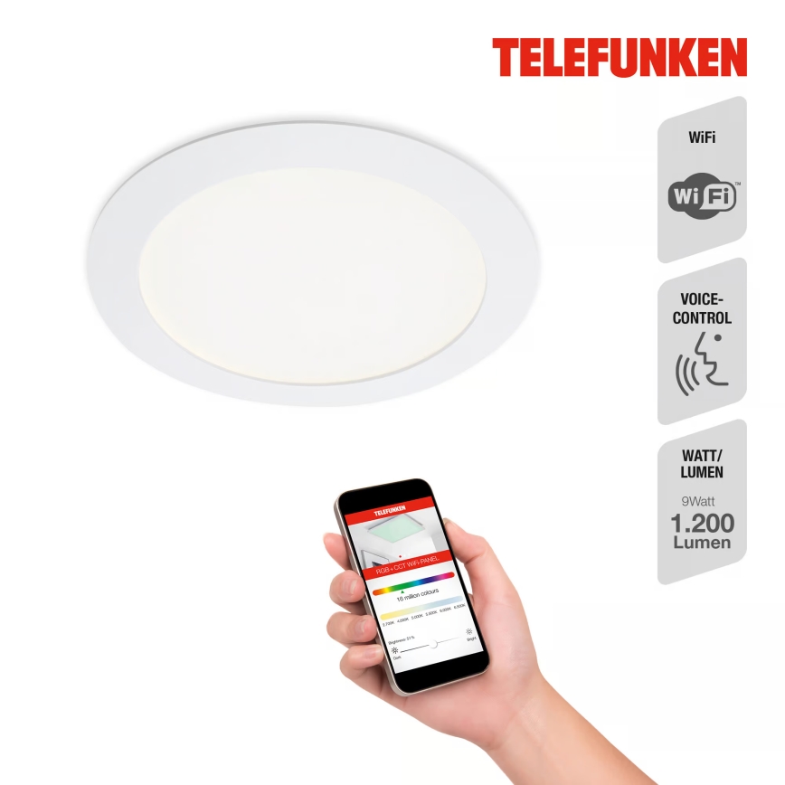 Telefunken 309406TF - Spot LED încastrat RGBW dimmabil FRAME, 12W, 230V, 2700–6500K, Wi‑Fi (Tuya), alb
