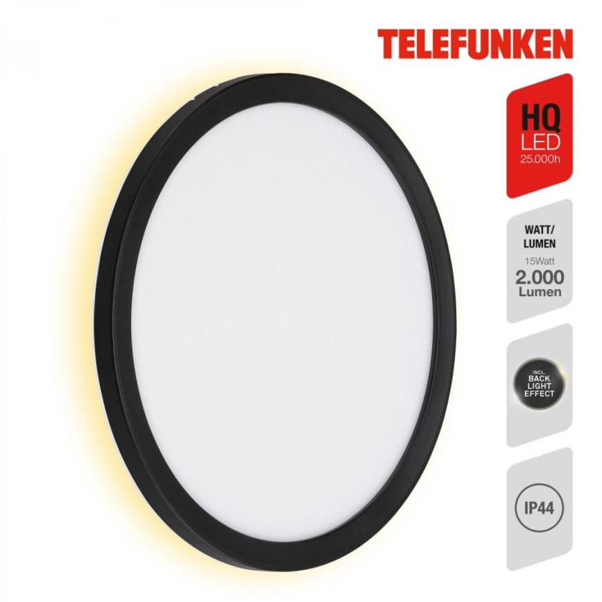 Telefunken 313405TF - Aplica de perete LED pentru exterior, 15 W, 230 V, IP44, negru