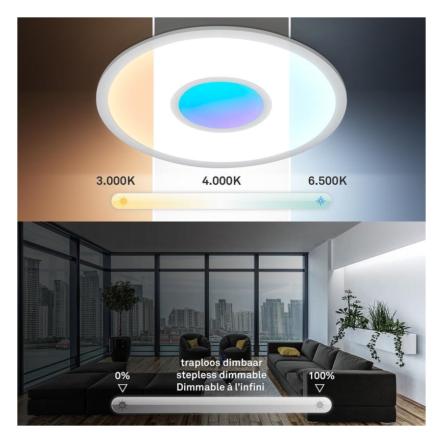 Plafonieră LED RGBW Telefunken 320104TF, dimabilă, LED/21W/230V, 3000–6500K, Ø45 cm + telecomandă