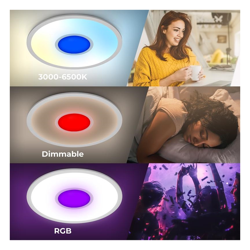 Plafonieră LED RGBW Telefunken 320104TF, dimabilă, LED/21W/230V, 3000–6500K, Ø45 cm + telecomandă