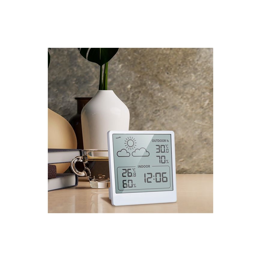 Termometru digital, alimentare 5V sau 2x AAA — include 2 baterii AAA, alb