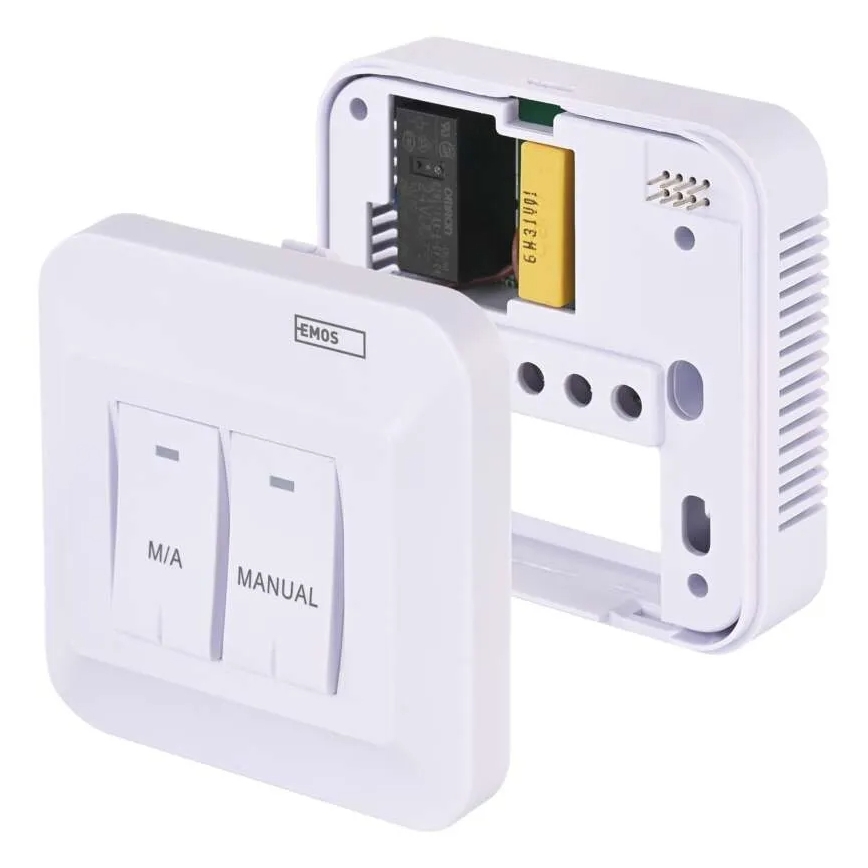 Termostat manual fără fir pentru cameră, 230V/16A, 2xAA, alb