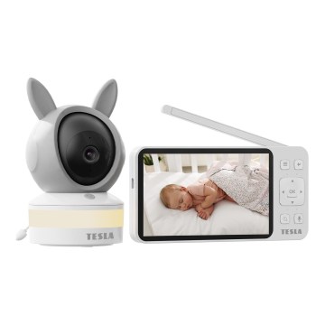 TESLA Electronics Bambino - Monitor inteligent pentru bebeluși cu ecran, cameră 4 MP (2560p), alimentare 5V, baterie 5000 mAh, Wi-Fi, compatibil Tuya, gri/alb
