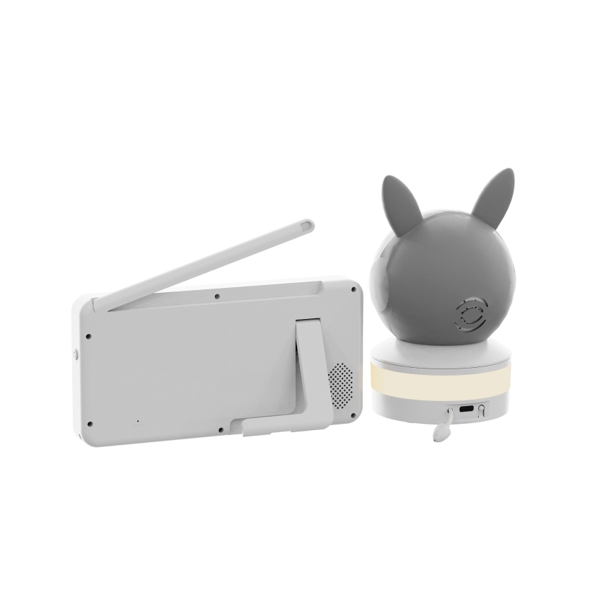 TESLA Electronics Bambino - Monitor inteligent pentru bebeluși cu ecran, cameră 4 MP (2560p), alimentare 5V, baterie 5000 mAh, Wi-Fi, compatibil Tuya, gri/alb