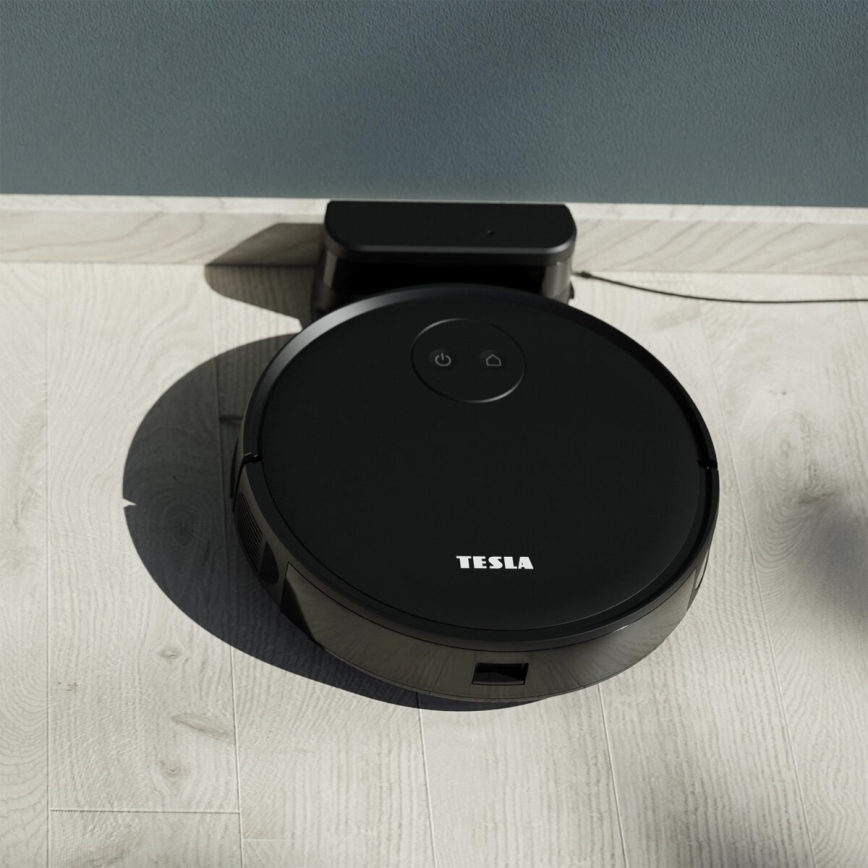 TESLA Smart - Aspirator robot inteligent 2în1 2000 mAh Wi-Fi negru + telecomandă