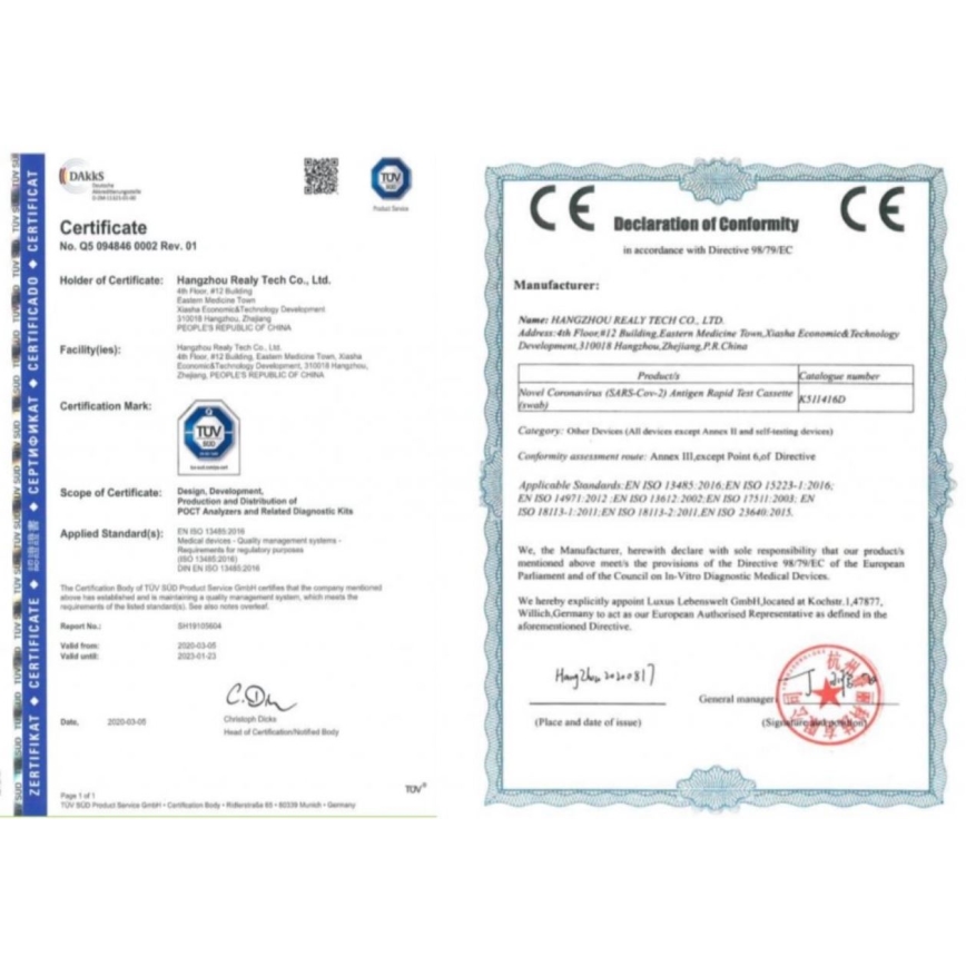 Test rapid (tampon) antigen din nas COVID-19 25 buc. RealyTech