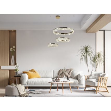 Candelabru LED reglabil din cristal THALIA, suspendat pe cablu, 120W/230V, 3000-6000K + telecomandă