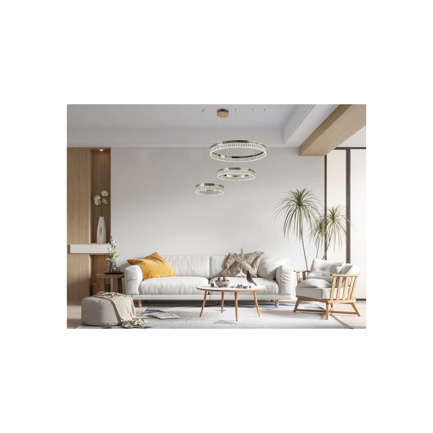 Candelabru LED reglabil din cristal THALIA, suspendat pe cablu, 120W/230V, 3000-6000K + telecomandă