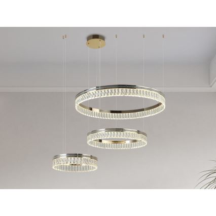 Candelabru LED reglabil din cristal THALIA, suspendat pe cablu, 120W/230V, 3000-6000K + telecomandă