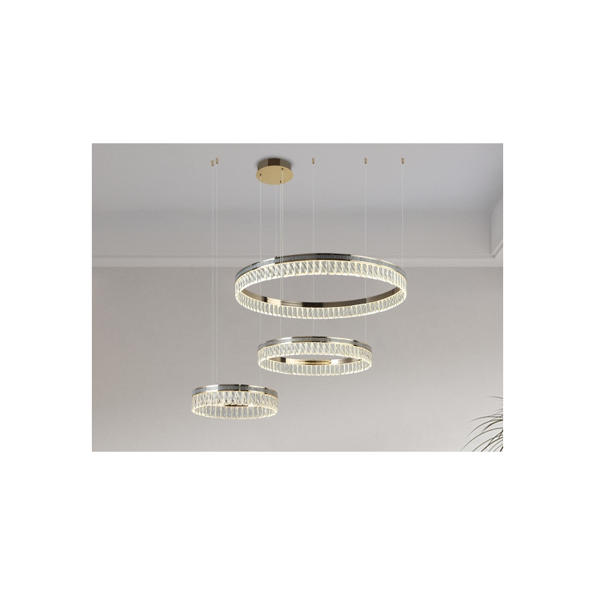 Candelabru LED reglabil din cristal THALIA, suspendat pe cablu, 120W/230V, 3000-6000K + telecomandă