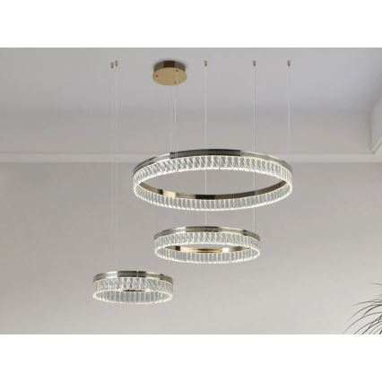 Candelabru LED reglabil din cristal THALIA, suspendat pe cablu, 120W/230V, 3000-6000K + telecomandă