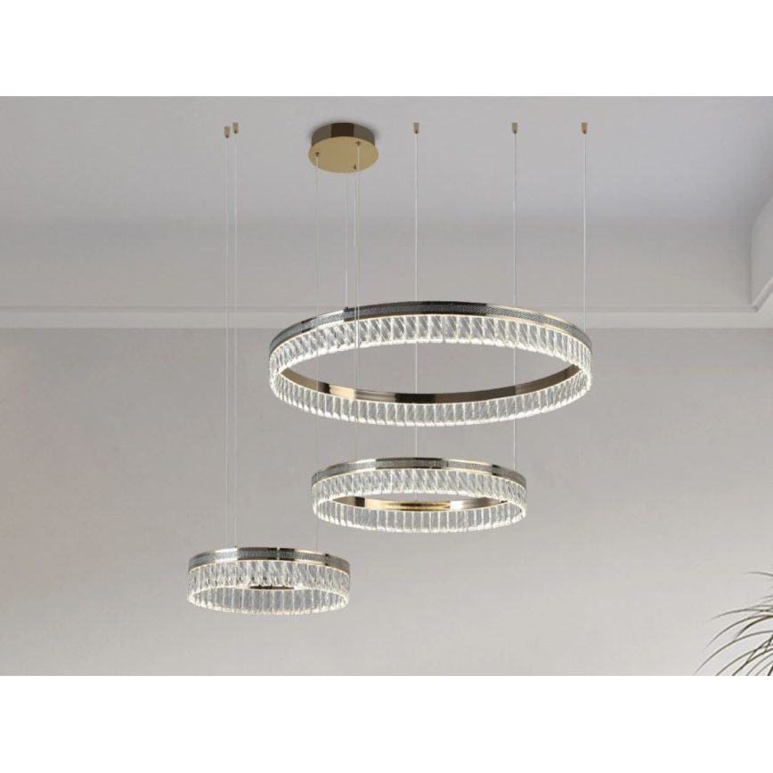 Candelabru LED reglabil din cristal THALIA, suspendat pe cablu, 120W/230V, 3000-6000K + telecomandă