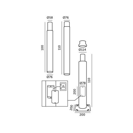 Tijă metalică pentru stâlp de iluminat exterior BASE, 3 m, negru