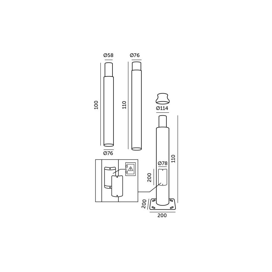 Tijă metalică pentru stâlp de iluminat exterior BASE, 3 m, negru
