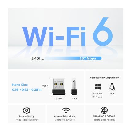 TP-Link - Adaptor USB nano Wi-Fi 6 fără fir