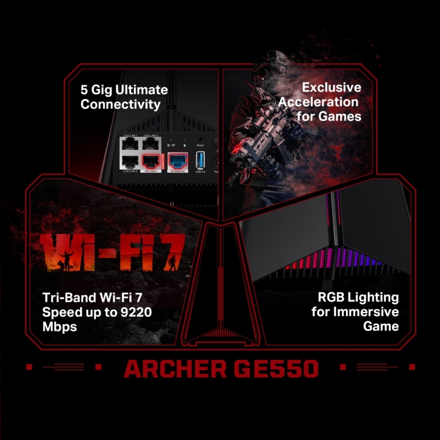 TP-Link Archer GE550 – router Wi‑Fi 7 tri-band pentru gaming