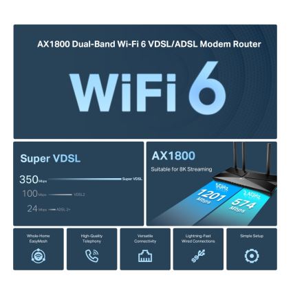 TP-Link Archer VX1800V - Modem-router VDSL/ADSL dual-band cu Wi-Fi 6