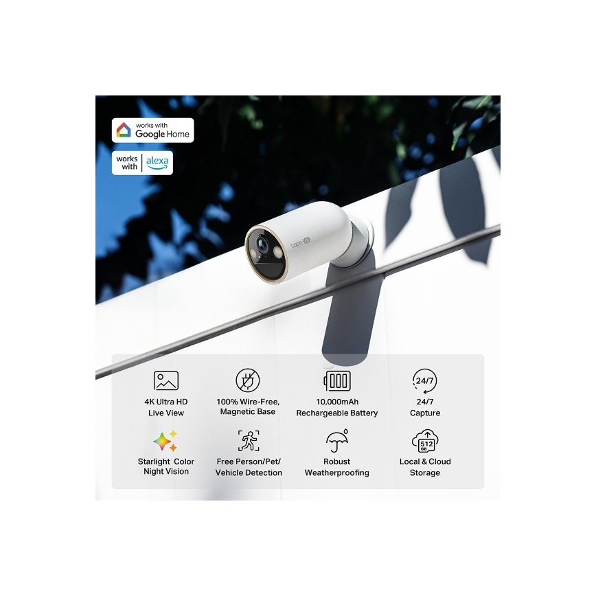 TP-Link - Cameră de exterior cu senzor, 10000 mAh, IP66, Wi-Fi