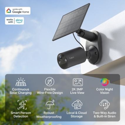 TP-Link - Cameră de supraveghere solară pentru exterior cu senzor, IP65, Wi-Fi