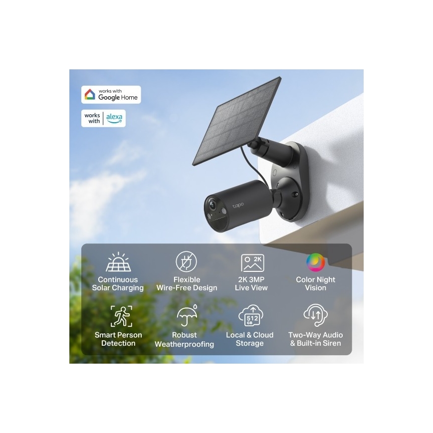 TP-Link - Cameră de supraveghere solară pentru exterior cu senzor, IP65, Wi-Fi