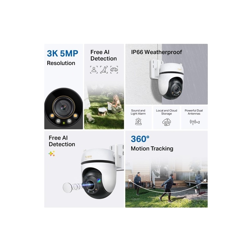 TP-Link - Cameră de supraveghere pentru exterior cu senzor, IP66, Wi-Fi