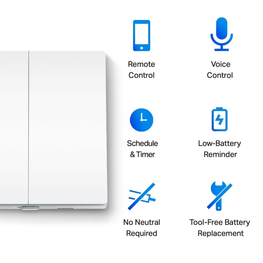 TP-Link - Întrerupător inteligent dublu pentru iluminat, Wi‑Fi, alimentat cu 2 baterii AAA