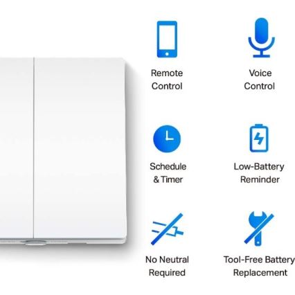 TP-Link - Întrerupător inteligent pentru iluminat cu 2 butoane, 2x AAA