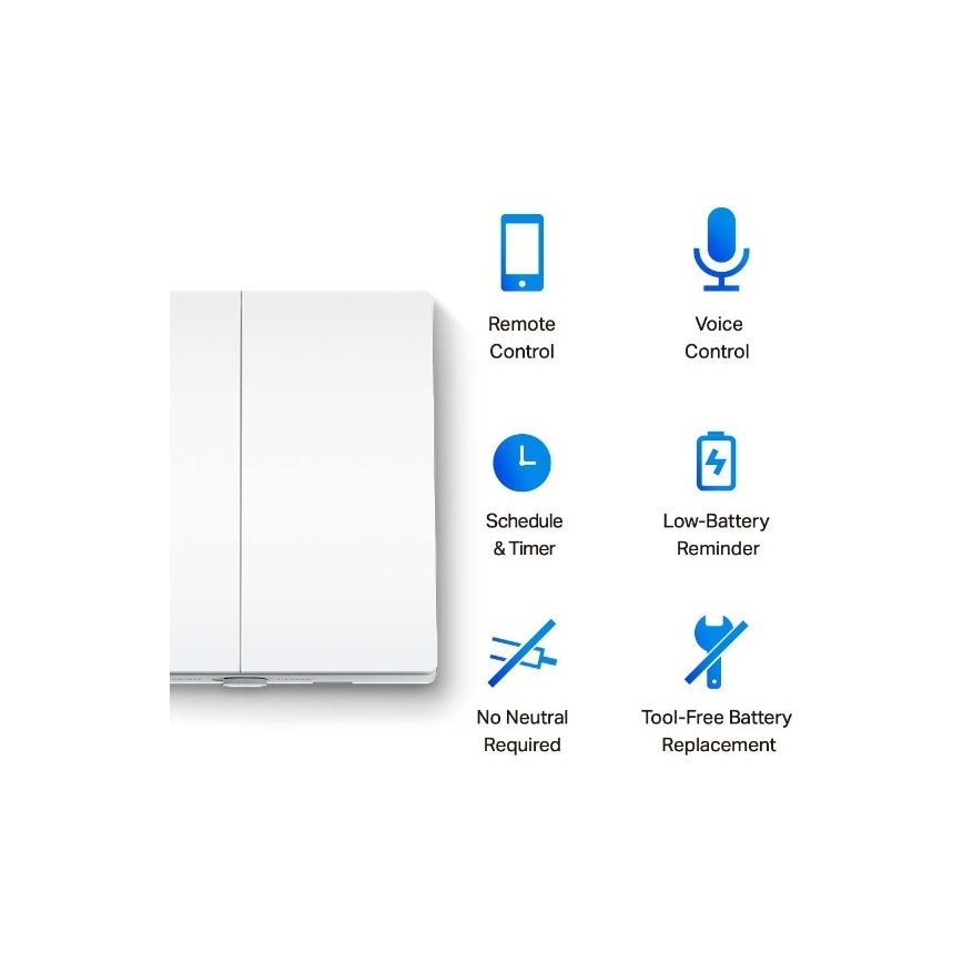 TP-Link - Întrerupător inteligent pentru iluminat cu 2 butoane, 2x AAA