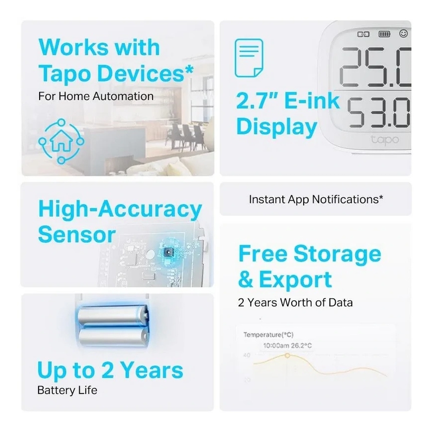 TP-Link - Monitor inteligent pentru măsurarea temperaturii și a umidității 2xAAA