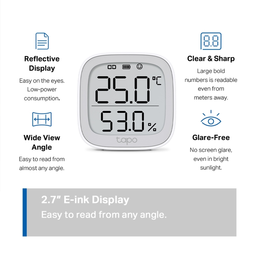 TP-Link - Monitor inteligent pentru măsurarea temperaturii și umidității, Wi-Fi, alimentat cu 2x AAA