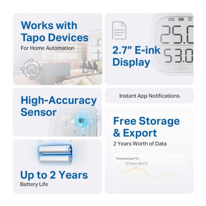 TP-Link - Monitor inteligent pentru măsurarea temperaturii și umidității, Wi-Fi, alimentat cu 2x AAA