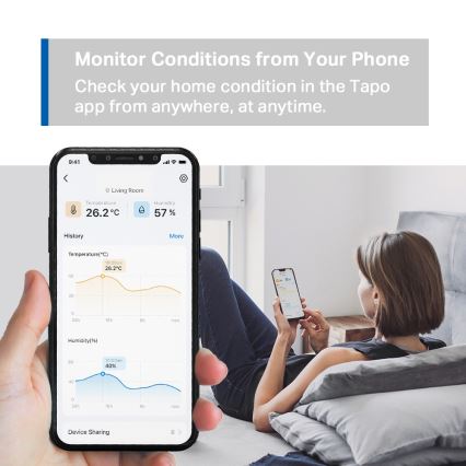 TP-Link - Monitor inteligent pentru măsurarea temperaturii și umidității, Wi-Fi, alimentat cu 2x AAA