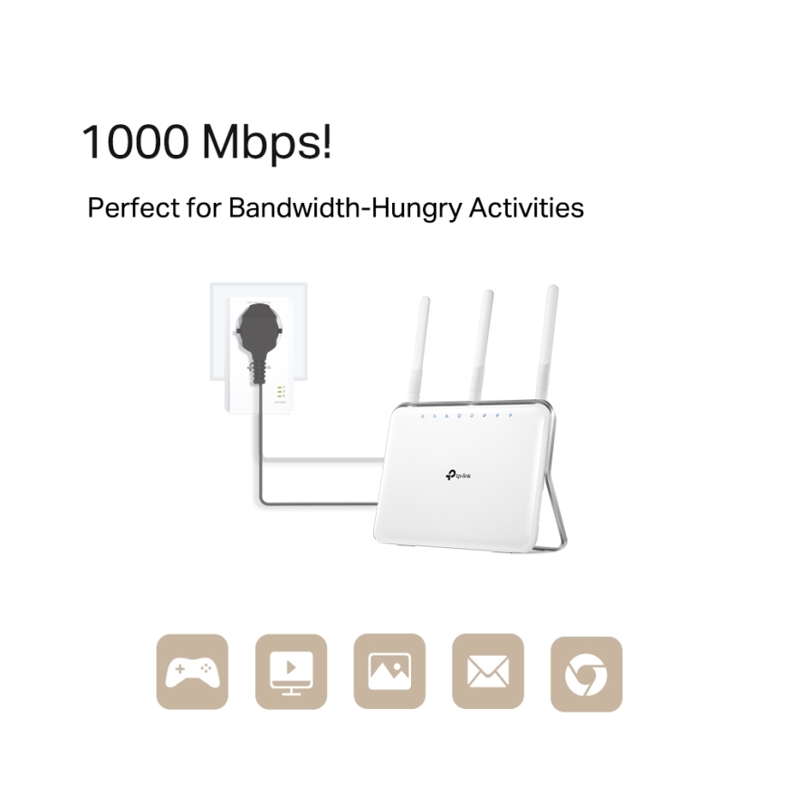 TP-Link - Set Powerline Gigabit cu priză integrată și Wi‑Fi