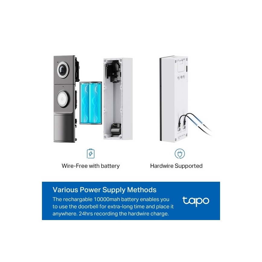 TP-Link - Sonerie video inteligentă 2K 10000 mAh IP66 Wi-Fi Tuya