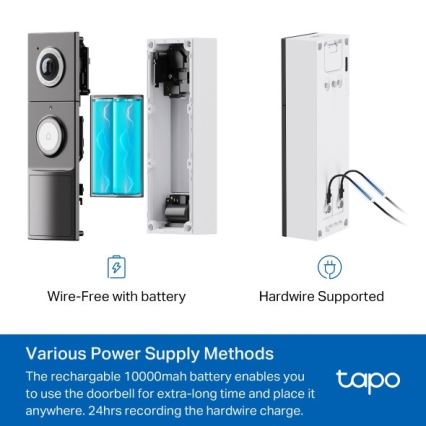 TP-Link - Sonerie video inteligentă cu senzor 2K 10000 mAh IP66 Wi-Fi