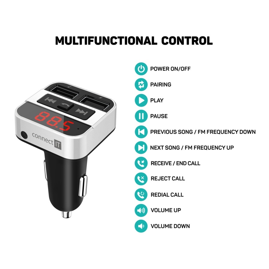 Transmițător FM auto cu Bluetooth CONNECT IT CCC-8800-SL negru/argintiu