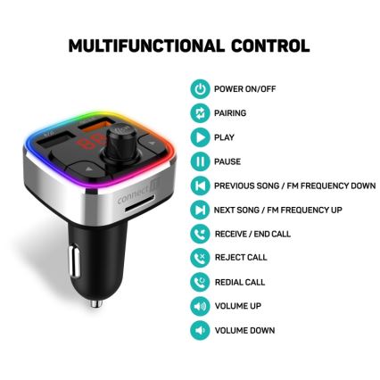 Transmițător FM LED RGB auto cu Bluetooth CONNECT IT CCC-9090-SL negru/argintiu