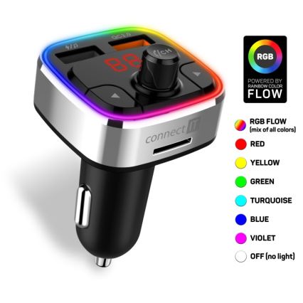 Transmițător FM LED RGB auto cu Bluetooth CONNECT IT CCC-9090-SL negru/argintiu