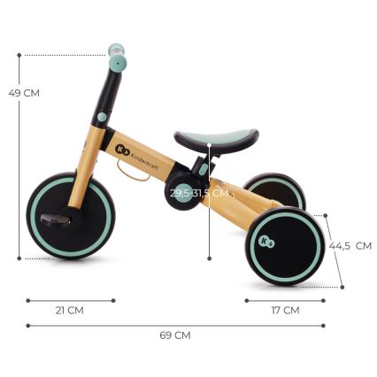 Tricicletă 3 în 1 pentru copii KINDERKRAFT 4TRIKE galben/verde-mentă