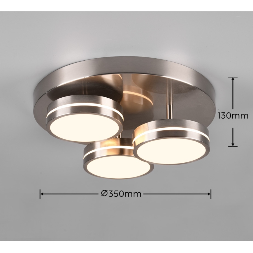 Plafonieră LED dimabilă FRANKLIN, Trio — 3 x LED, 8,5W, 230V, 3000K, Ø 35 cm, crom mat